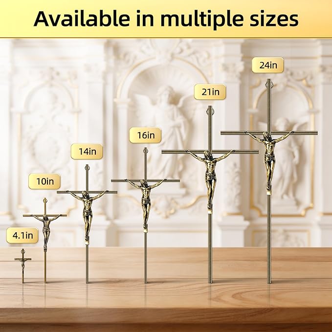KUXBET Catholic Crucifix Wall Cross, 24.5 inch Metal Jesus Christ Cross, Handmade Hanging Wall Décor for Home, Religious Devout Give Faith Gift (24.5inch, Vintage)