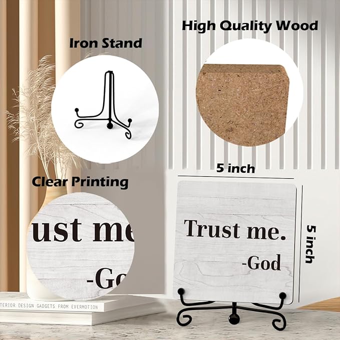 Inspirational Office Desk Decor, Trust Me God Sign, Desk Decorations For Office Home Living Room Classroom, Shelf Decor, Inspirational Christian Gifts, Wooden Plaque With Stand (B02)