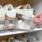 12-Pack Shoe Slots Organizer for Closet, Adjustable Shoe Stacker & Space Saver, Clear Double Deck Shoe Storage for Small Spaces, Transparent Gold