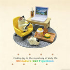 11-Piece Cats Figurines:Mobile Phone Cat Office Decor,Featuring Computer,Desk,Sleeping Cat,Iced Coffee Cute Resin Decor for Offices,Gardens,and Homes The for Cat Lovers