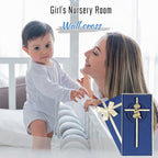 Tryuunion Baby Wall Cross Baptism and Christening Gifts for Girl, 7-inch Olive Golden Blessing Catholic Girl Baptism Crosses for First Holy Communion, and Dedication Baptismal Gifts from Godparents