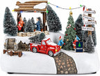 MOMENTS IN TIME Christmas Village Tree Animation Building Home Decor with LED Lights and Christmas Music Battery Operated (not Included)
