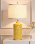 JUNNAI 25" Modern Bedside Ceramic Table Lamps for Living Room Mustard Yellow Nightstand 3-Way Dimmable Lamp Farmhouse Lamp for Bedroom Entryway Tabletop(Bulb Included)