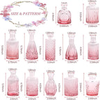 Valentine's Day Glass Pink Bud Vases Set of 12, Mini Flower Valentine Vase for Centerpieces, Small Vases in Bulk for Wedding Decorations, Vintage Vase for Table, Home Décor