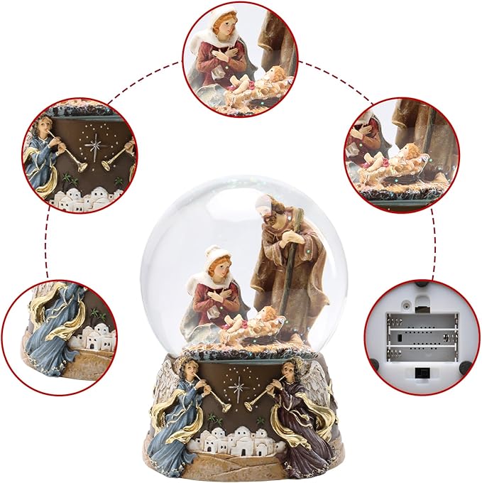 Vipush Christmas Snow Globe - Holy Family Musical Snow Globe with Color Changing Led Lights, Christmas Decorations with Music Box Gifts for Girls Kids, Decorations for Christmas & Birthday