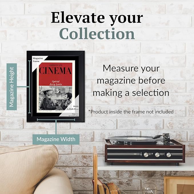 Creative Picture Frames 5.25 x 8.25 Magazine Cinema Frame with Full-Strength Glass, Holds Up To A 1/4" Thick Media Wall Display with Installed Hangers for Easy Mounting, 8x10 Black Frame with Black Mat
