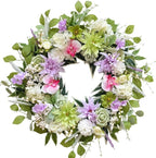 24 Inch Spring Wreath for Front Door, Artificial Spring Summer Floral Wreath with Dahlia Hydrangea Orchid for Home Wall Wedding Festival Indoor Outdoor Decor