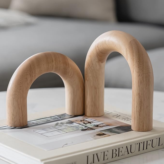 PEAKOLY Wood Arch Decorative Objects - Modern Bookshelf Decor, Coffee Table Sculpture, Floating Shelf Decor Accents, Japandi Home Decorations for Side, Console and Entryway Table