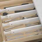 Ruichang Bamboo Kitchen Drawer Divider 4 Pack,17-22" Adjustable Utensil Drawer Organizer for Dresser Bathroom Bedroom,White