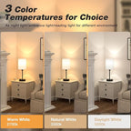 Small Bedside Lamps 3 Color Modes - Off White 3000K 4000K 5000K Bedroom Lamps with USB C and A Ports, Pull Chain Table Lamps with AC Outlet, Nightstand Lamps with Black Metal Base for Kids Reading