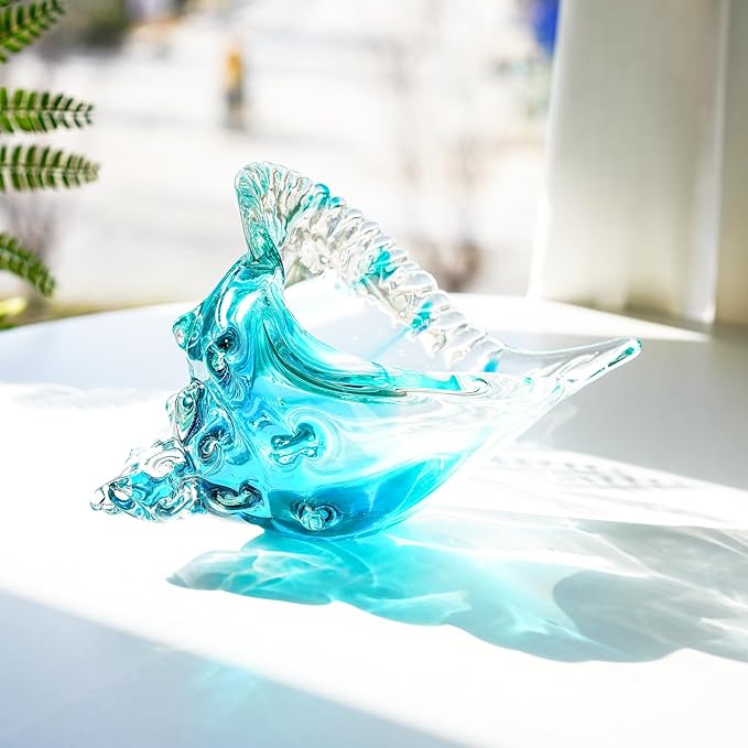 Blown Glass Conch Shell Sculpture, 8.2" Sea Glass Art Decor, Conch Shell Decorative Statues, Seashell Sculpture for Dining Tables, Entryways, Coffee Tables, Living Room, Shelf Fillers Gift for Women