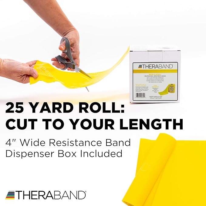 THERABAND Resistance Band 25 Yard Roll, Non-Latex Professional Elastic Stretch Bands for Upper & Lower Body Exercise Workouts, Physical Therapy, Lower Pilates, Flexibility, & Rehab, Dispenser Box