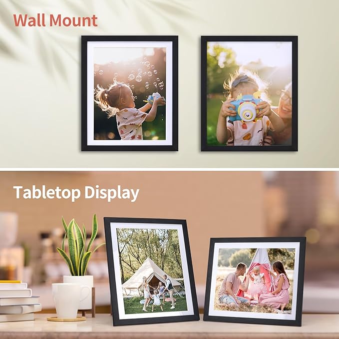 Lyeasw 8x10 Picture Frame Black Set of 15, Display Pictures 8x10 with Mat or 9x11 without Mat, Multi Photo Frames for Wall or Tabletop