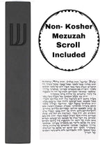 A&S Mezuzot Modern Concrete Mezuzah Case with Scroll, Easy Peel and Stick Mezuza (Black+ Engraved Shin, 6 Inches)