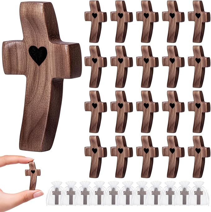 20-Pack Wooden Cross Fidget, Handmade Pocket Wood Crosses, Cross My Heart | Encouragement Gift, Relieve Anxiety for Yourself, Inspirational Easter Gift for Christian Faith, Prayer, Father Day Gifts