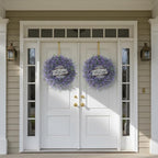 26" Artificial Lavender & Eucalyptus Wreath with Welcome Sign for Front Door, Porch, Window - Large Greenery Outdoor Wreath for Home, Farmhouse Decor - Spring, Summer, All Seasons (Purple)