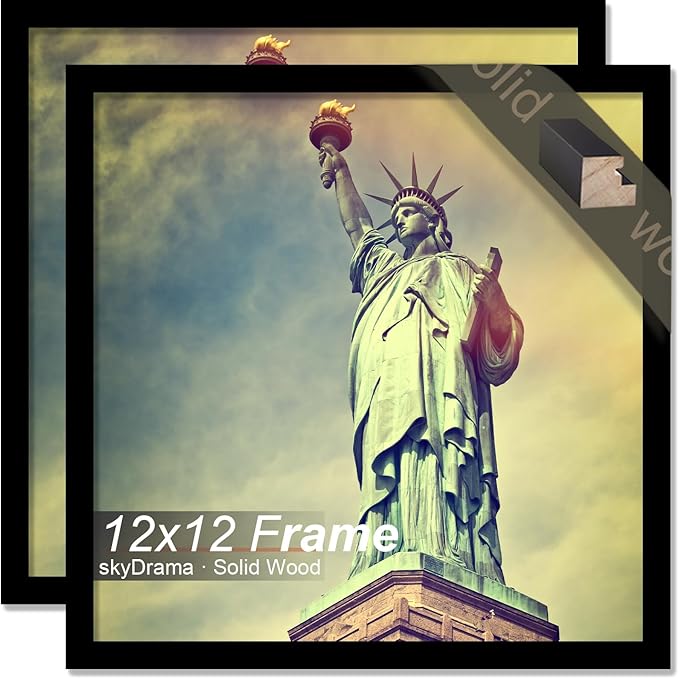 100% Solid Wood 12x12 Frame Set of 2, Black Square Picture Frame for 12 x 12 Picture Poster Photo, Light Weight 12by12 HQ Matte Black Frame for Wall - 2 Pack/Black/12 x12