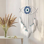 Dremisland Evil Eye Dream Catcher-White Dream Catchers Handmade Feather Evil Eye Wall Hanging Ornament Home Decoration for Bedroom Livingroom Yard, Blessing Craft Gift Bring Good Luck (Pure White)