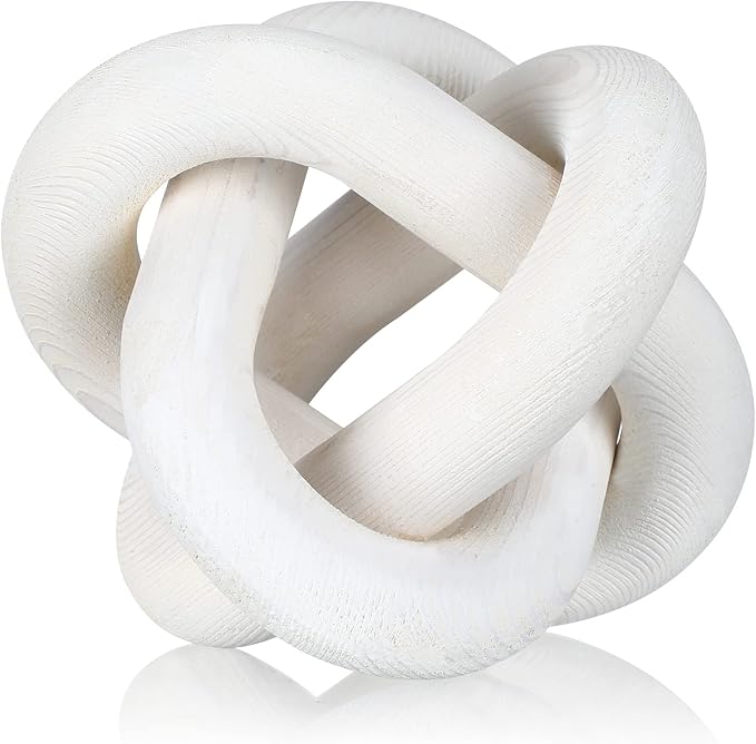 Yalikop 3 Link Wood Knot Decor Rustic Home Décor Accents Hand Carved Coffee Table Decoration, Boho Chain Link Decoration, Modern Shelf, Rustic Objects for Home Living Room Bedroom(White)