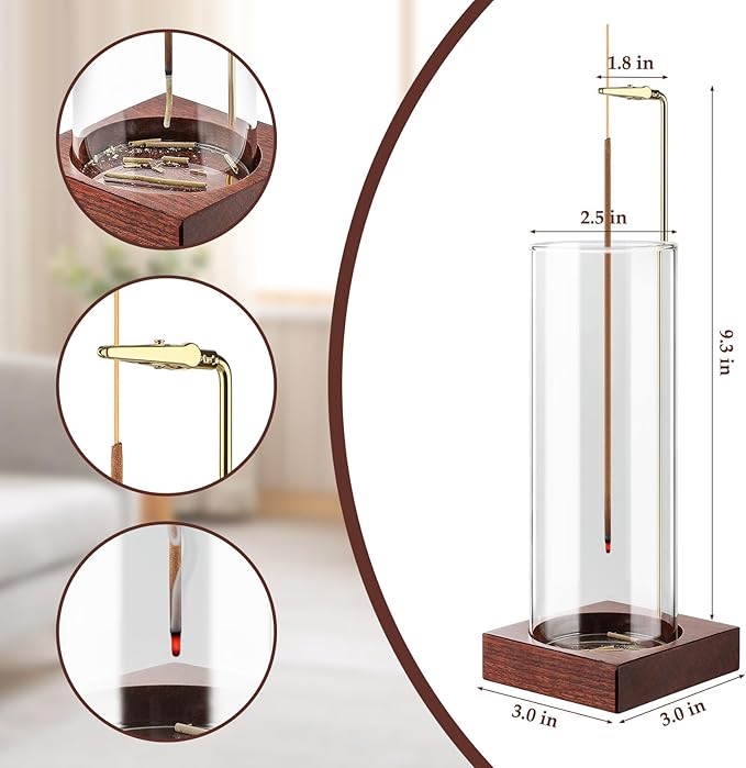 Incense Holder,Wooden Incense Holder for Sticks with 20 Incense Sticks, Anti-ash Incense Burner with Glass Ash Catcher, Wood Incense Holder 20 Stick (2 Pack Wooden Round)
