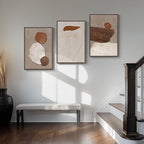 Framed Neutral Abstract Wall Art, 3 Piece Earth Tones Rustic Canvas Prints Paintings Artwork for Walls, Minimalist Abstract Stone Pictures for Living Room Dining Room Bedroom Wall Decor 16x24 Inch