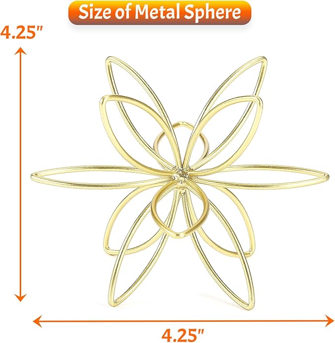 4.25" Gold Sphere Decor, Metal Handmade Floral Decorative Sculpture, Abstract Tabletop Decorative Ball for Home Metal Sphere Decor