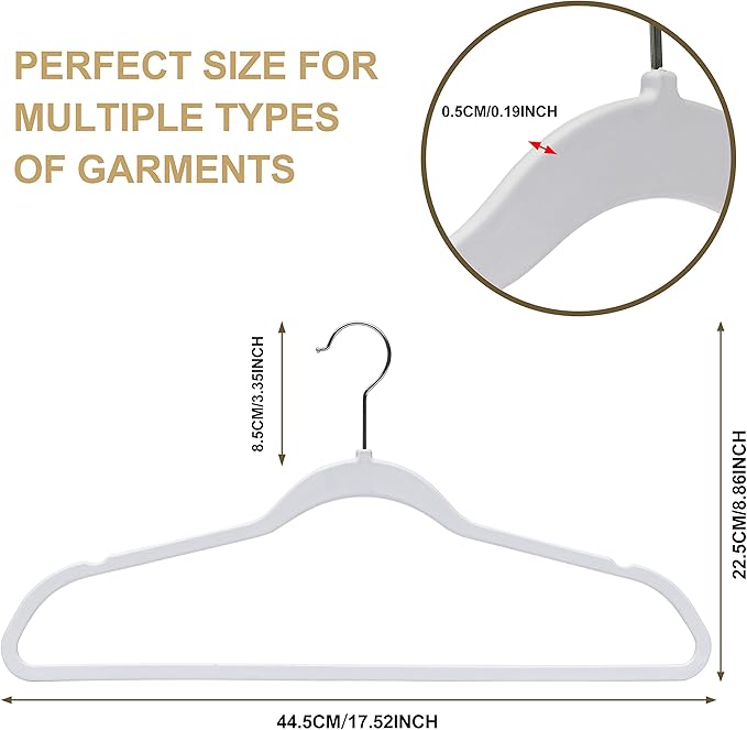 Quality Hangers 20 Pack Non-Velvet Plastic Hangers for Clothes - Heavy Duty Coat Hanger Set - Space-Saving Closet with Chrome Swivel Hook, Functional Non-Flocked Hangers - Cream White