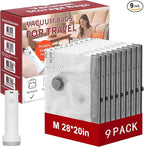 Rechargeable Wireless Pump Travel Vacuum Storage Bags Set, 9 Pack (9M) Portable Space Saver Bags for Travel & Home, Vacuum Compression Packing Seal for Clothes, Blankets, Home Seasonal Storage Bags