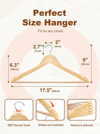 HOUSE DAY Bulk Wooden Hangers 2000 Pack（100 Cases, 20 Pack/Case）, Solid Wood Hanger with Non Slip Pant Bar, Heavy Duty Wooden Coat Hanger for Closet, Smooth Wood Clothes Hangers for Shirts, Natural
