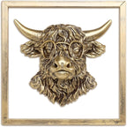 Newinhome Animal Heads Wall Decor (Includes Metal Frame) Resin Animals Sculptures Head Wall Hanging Decoration Gold vintage Wall Sculpture for Living Room Bedroom Office(Highland cattle)