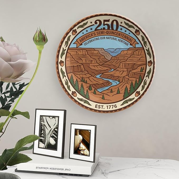 250th Anniversary Decorative Plates 8 Inch Patriotic Decorations Nature Theme Commemorative Plates with Stand Memorial Day 4th of July Veterans Day Home & Office