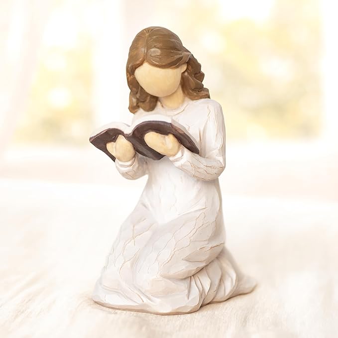 Reading Figurine for Book Lovers Resin Bookshelf Decor Gift for Women,Kneeling Reading