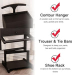 Brefhome Wooden Valet Stand with Drawer & Tray, Clothing Rack for Men Women, Modern Garment Rack for Entryway, Bedroom, Commercial, Black