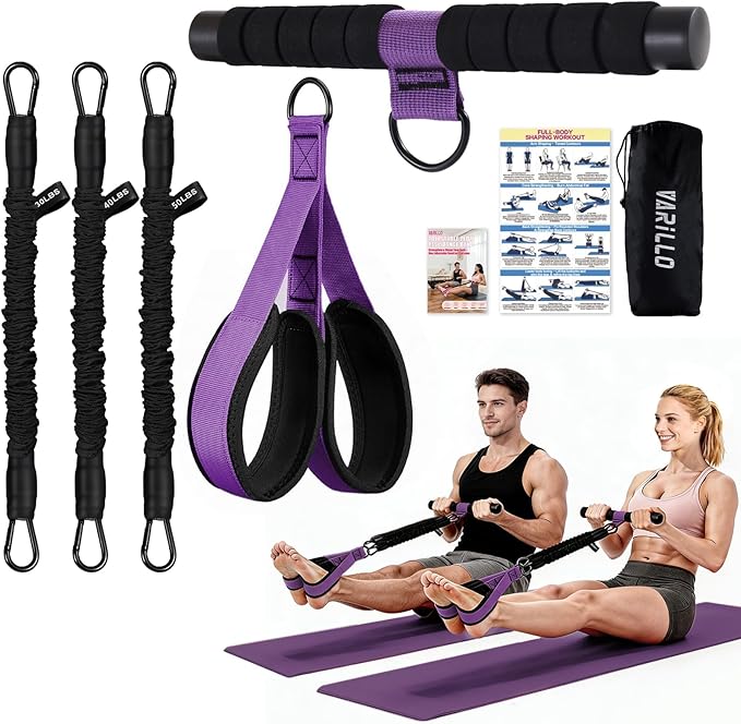 Multifunction Pedal Resistance Band with Handle, 3 Tube Adjustable 30/40/50LB Foot Pedal Puller Resistance Bands with Poster, Extended Length Tension Rope for Men Women Full Body Workout Home Gym