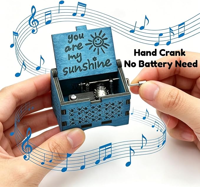 Dream Loom Wooden Music Box-You are My Sunshine, Hand Crank Vintage Engraved Musical Boxes Gifts for Birthday Christmas Valentine Mother’s Day