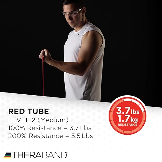 THERABAND Resistance Tubes, Begginer Set, Yellow, Red, and Green, 5 ft Latex Tubing, Home or Clinic Use, Cut-to-Fit, Color-Coded Resistance Bands for Upper & Lower Body Workouts