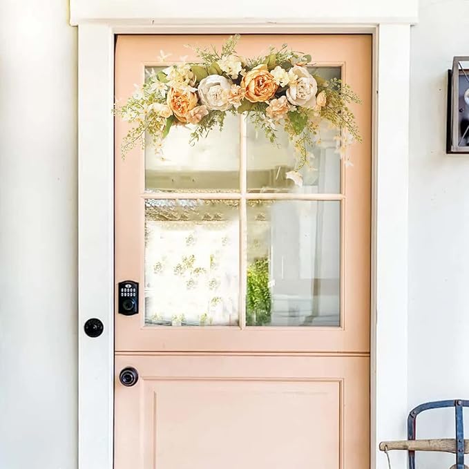 DULRLLY Artificial Peony Flower Swag, 30 in Wedding Arch Flowers, Faux Floral Swag for Lintel, Over The Door Decorative Swag, Rustic Artificial Floral Swag for Home Decor (4)
