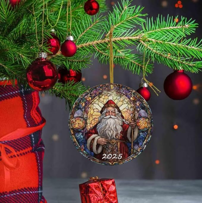 Christmas Ornaments, Stained Glass Style, Round Fun Acrylic Decoration Gifts (Christmas Tree)