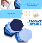 Mindsoft 16 Pcs Hexagon Cork Board for Walls with 50 Wooden Push Pins 6.7 x 5.9 in Felt DIY Tiles Notice with Nano Tape Hanging Bulletin Board for Home Photo Office Memo Note(Ocean)