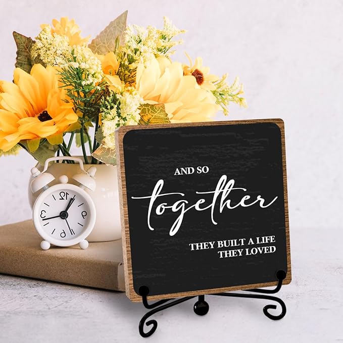 Home Wooden Decor Sign, Farmhouse Plaque with Stand, Warmth Housewarming Gifts for Women Men Family, Table Desk Cubicles Accessories for Living Room Bedroom Home Decorations