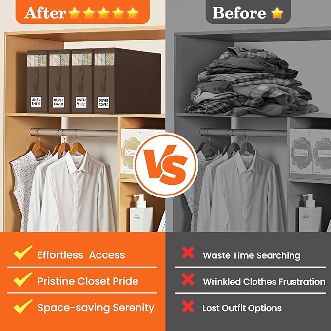 WOWBOX Sheet Organizers and Storage,Closet Bed Sheet Organizer Under Bed Storage and Organization with Label Cards & Clear Window for Bedding Sheets,Duvet Covers,Blankets (10 Pack，Brown)