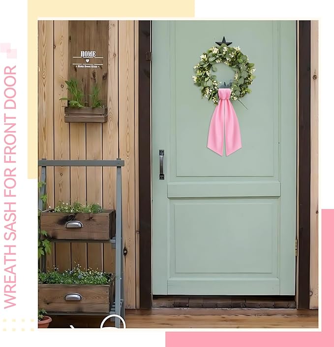 2 Pcs Light Pink Wreath Sash for Front Door Linen Wreath Ribbon Bow for Yard Porch Garland Home Decor