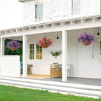 Artificial Faux Hanging Baskets Flowers Plants for Outdoor Spring Decoration, Fake Silk Daisy Outside Indoor UV Resistant Look Real Yard Patio Front Porch Garden Balcony Home Decor(Double Purple)