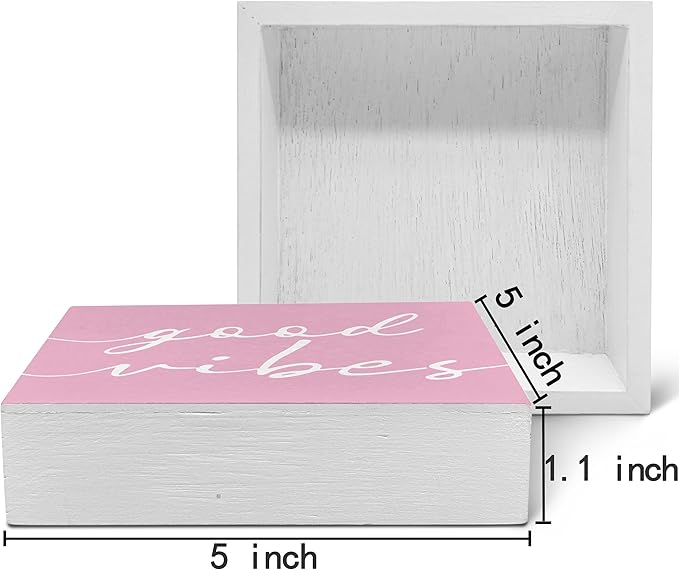 SRADMO Botanical Eucalyptus Leaves Wood Box Sign Desk Decor, Rustic Eucalyptus Leaves Wooden Block Box Sign Decoration For Home Office Shelf Table Decor (Pink)