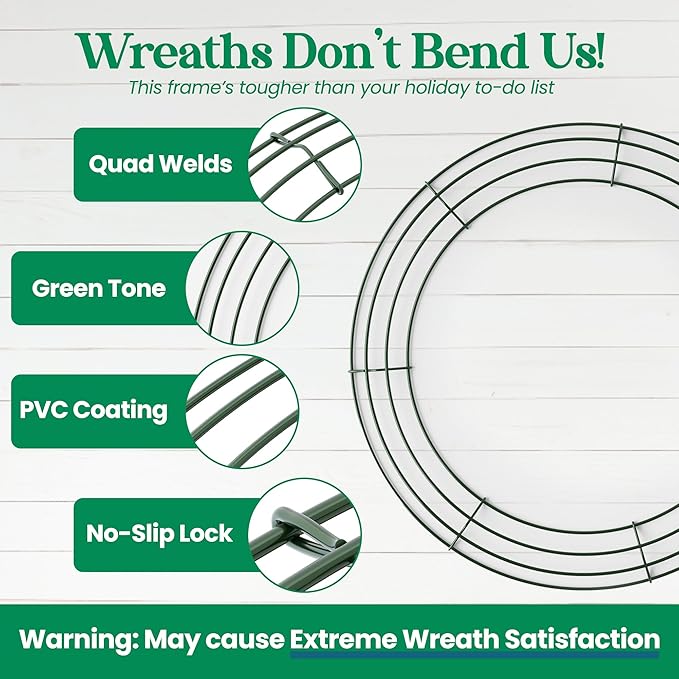 2-Pack 14 Inches Wire Wreath Frame – Round Metal Wreath Form with Ring Design for DIY Crafts, Floral Projects, and Home Decor – Dark Green Wire Frame for Christmas Holiday & Weddings