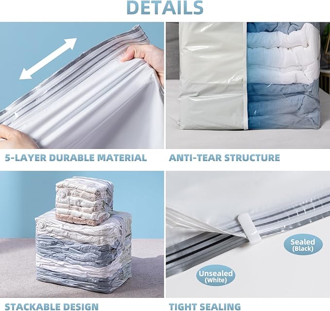 6 Pack Vacuum Storage Bags, Cube Combo (3 Jumbo+3 Medium), Vacuum Seal Bags for Clothing, Bedding, Blanket, Space Saving Closet Organization