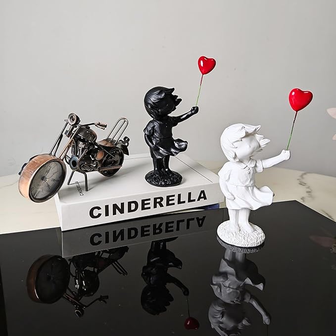 Banksy Street Graffiti Art Statue,Love Balloon Girl Room Decor,Resin Ornaments,Living Room Dining Desk Decorations,Bookshelf Decorative Objects(Black)