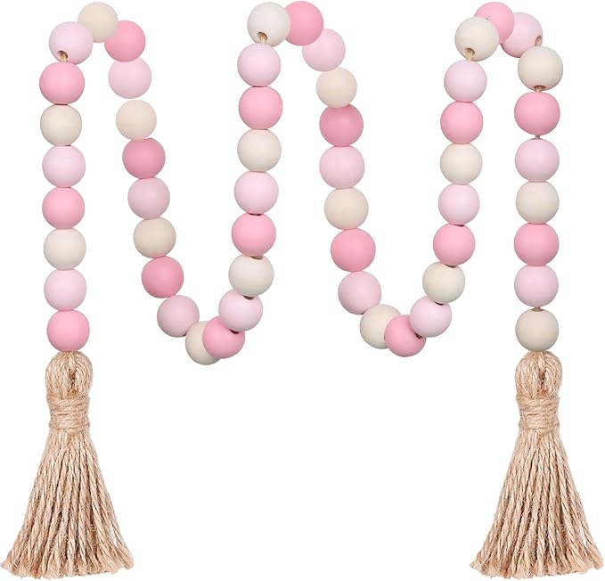 Meplait Wood Bead Garland,39in Farmhouse Beads with Tassels Boho Beads for Tiered Tray Decorative Beads Home Decor