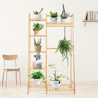 Bamboo Clothes Rack with 7 Tier Storage Shelves Clothing Hanging Stand for Small Spaces Children's Wardrobe Closet, Multifunctional Plant Stand