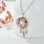 Dream Catcher Crystal Pendant Flower Urn Necklace Jewelry 925 Sterling Silver Keepsake Cremation Necklaces for Human Pet Ashes for Women